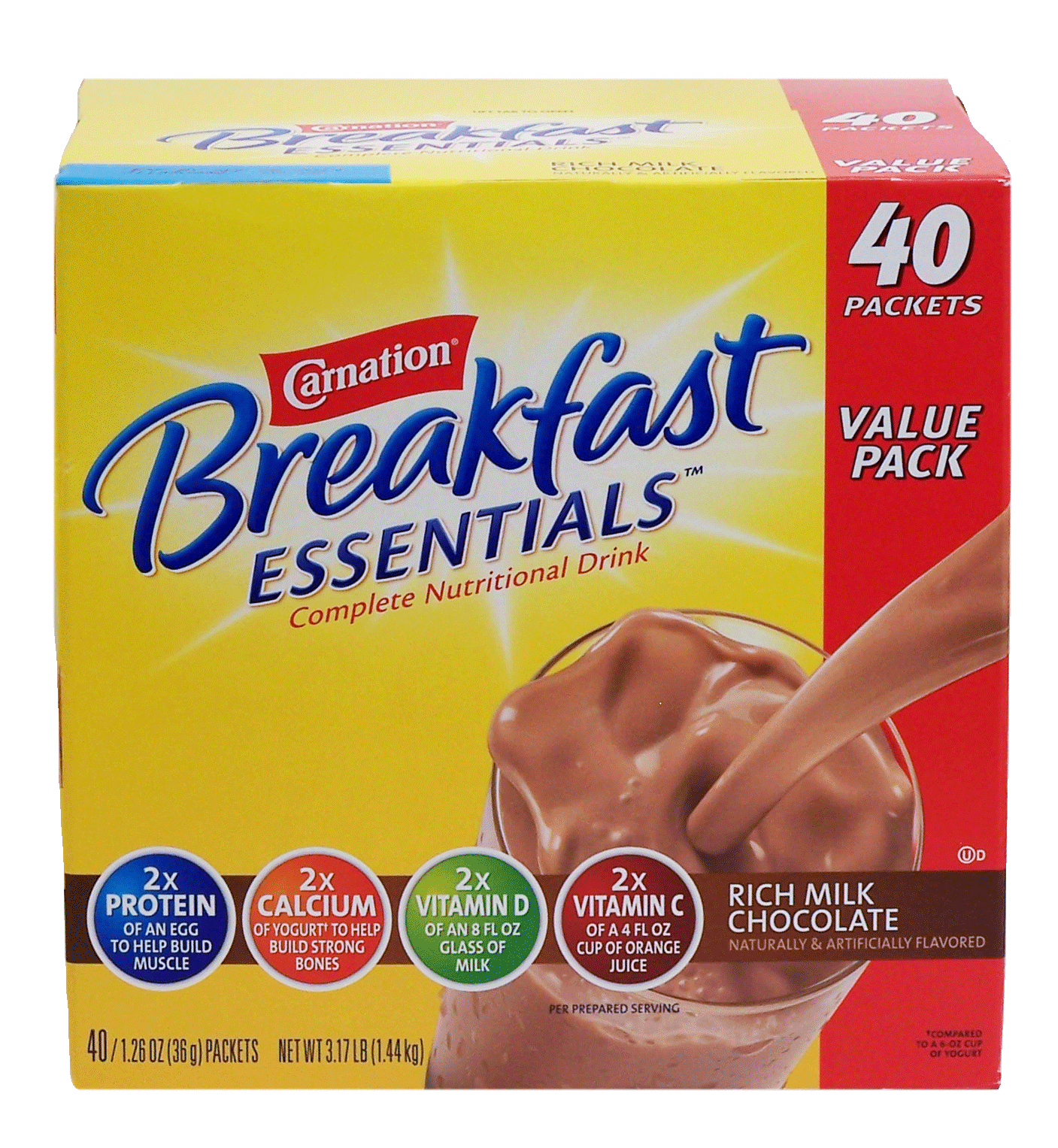 Carnation Breakfast Essentials rich milk chocolate complete nutrition drink, 1.26-oz. packets Full-Size Picture